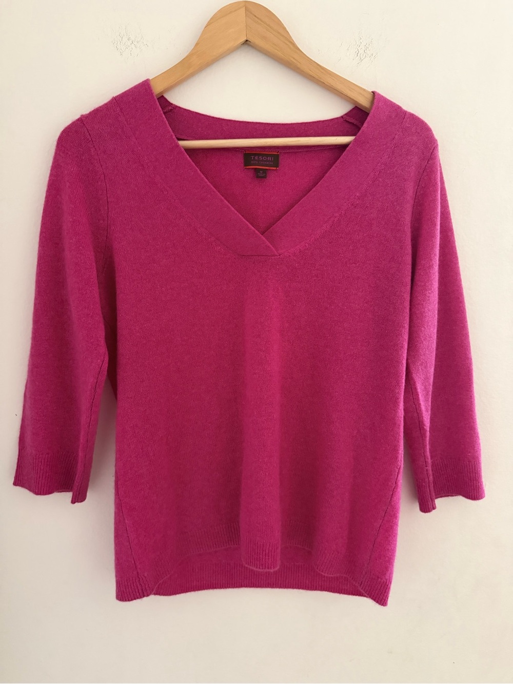 Tesori Pure Cashmere Deep V-Neck Collar Pullover Sweater Pink Size M